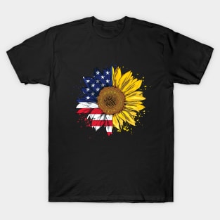 Women American Flag Sunflower Shirt 4th July Graphic Plus Size T-Shirt